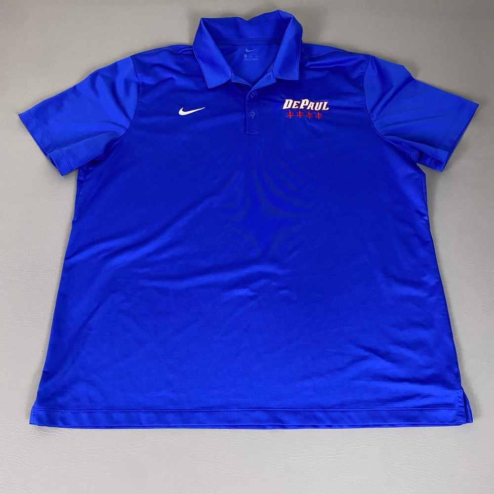 DePaul Blue Demons Polo Shirt Nike Men's XXL Blue Short Sleeve Embroidered NCAA